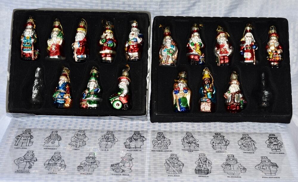 2002 Thomas Pacconi Classics Blown Glass Christmas Ornaments Set of 16 Santas